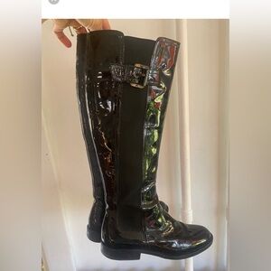 Emporio Armani Black Patent Leather Knee-High flat Boots 36